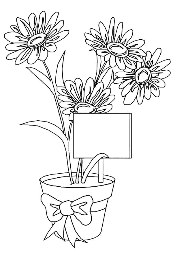 disegno da colorare vaso di fiori con bigliettino
