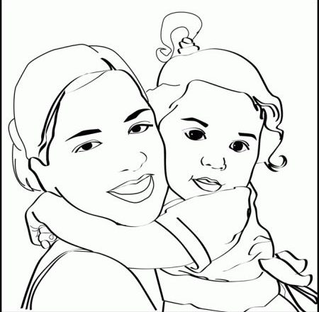 disegno mamma e bimba si abbracciano da colorare gratis