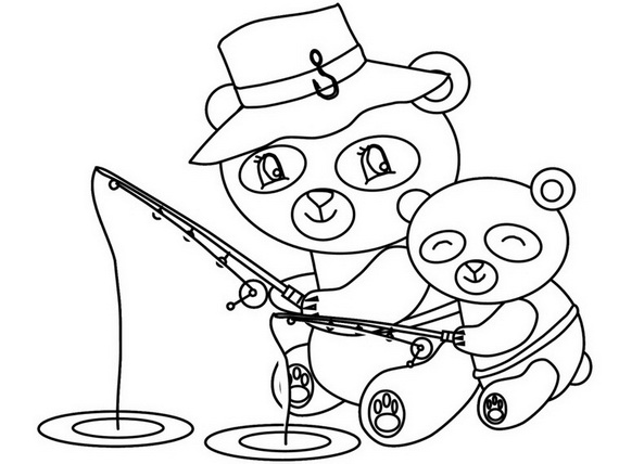 disegno orsetto a pesca con il figlio da colorare gratis