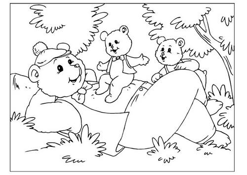 disegno papà orso con orsetti da colorare gratis