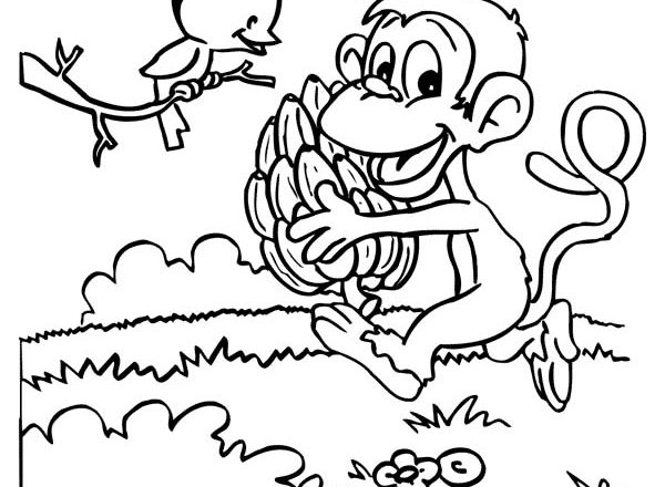scimmietta con casco di banane disegno da colorare gratis