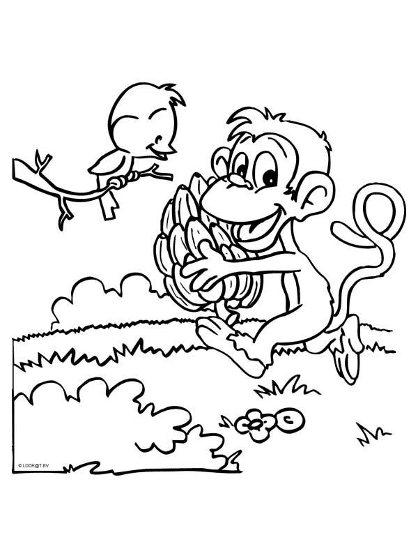 scimmietta con casco di banane disegno da colorare gratis