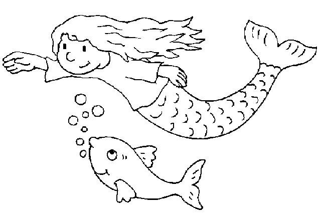 sirena che nuota con pesciolino disegno da colorare gratis