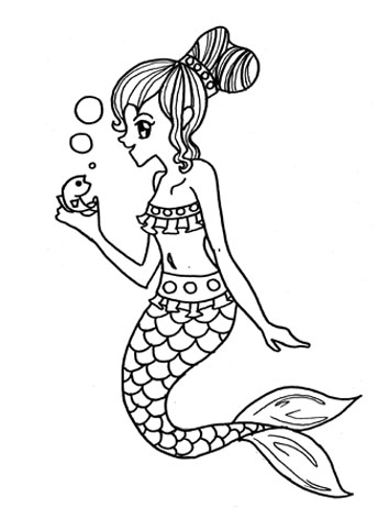 sirena con pesciolino e bolle disegno da colorare gratis