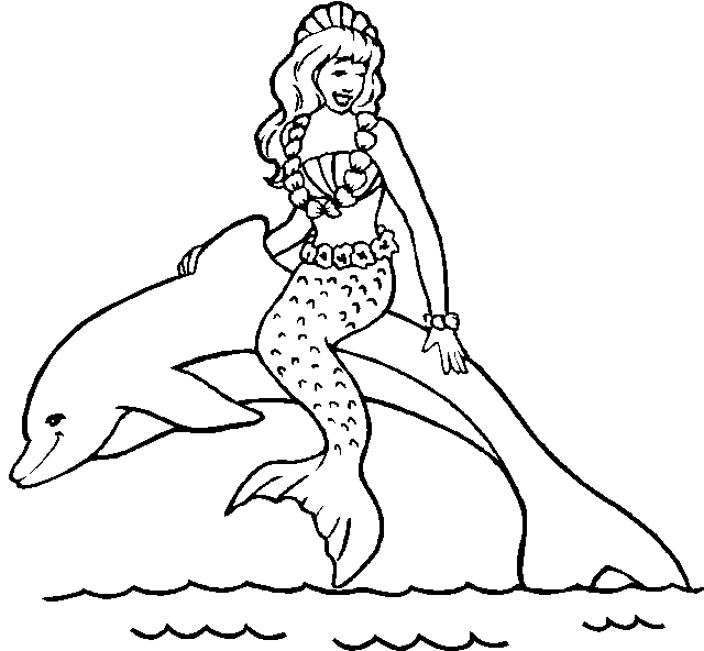 sirena seduta su delfino disegno da colorare gratis