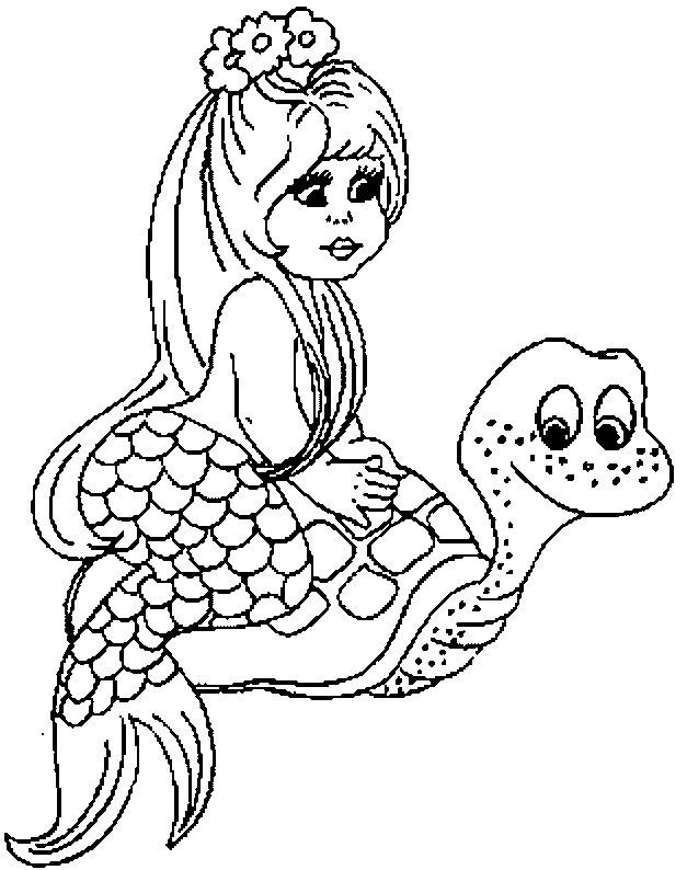 sirena seduta su tartaruga disegno da colorare gratis