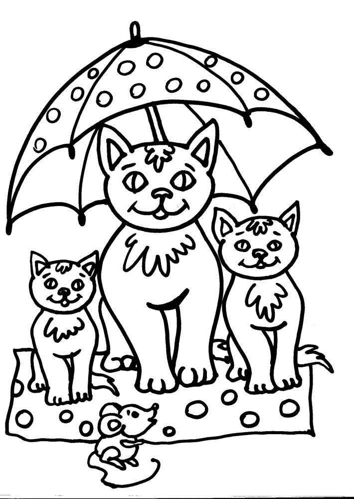 tre_gatti_sotto_la_pioggia_disegno_da_colorare